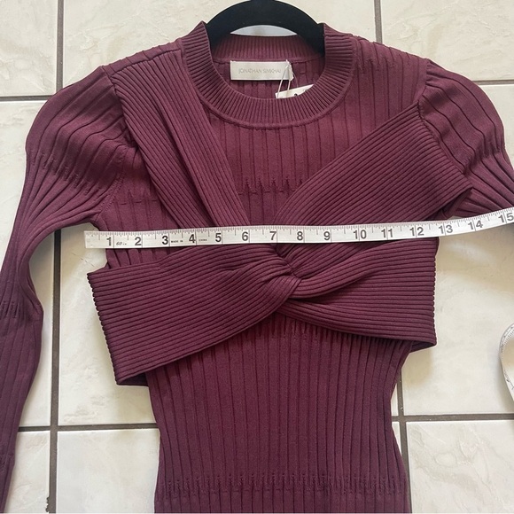 NEW JONATHAN SIMKHAI Nolan Top Twist Bow Long Sleeve Wine Merlot Size S - Picture 11 of 15